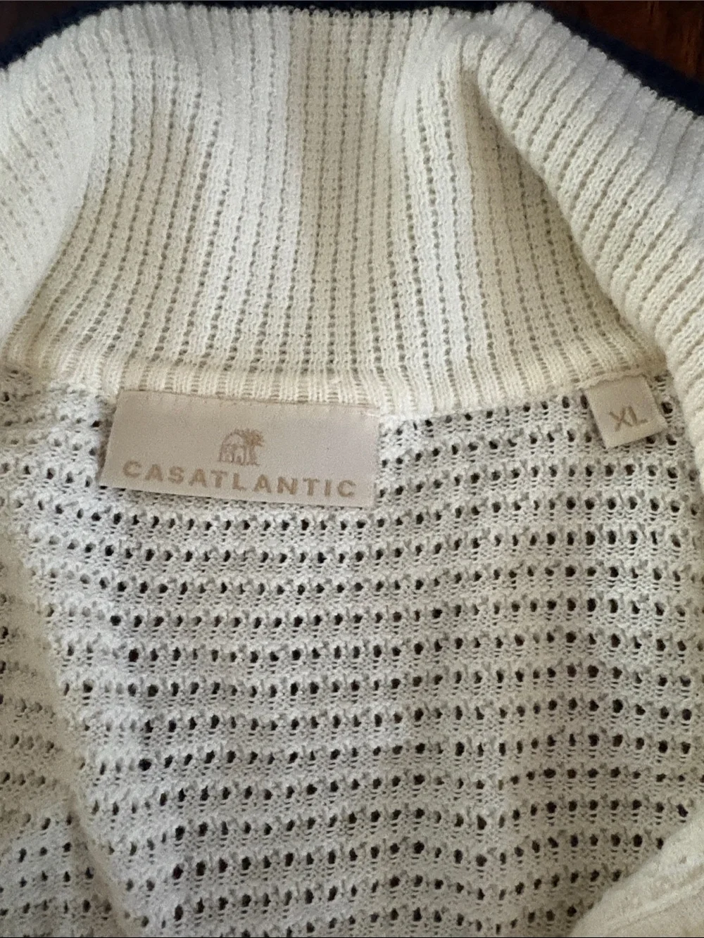 Casatlantic Cream Open-Knit Polo with Contrast Trim